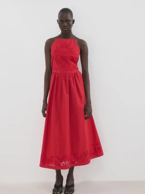 Sukienka bawełniana z ażurowym haftem czerwony - Kobieta - - MANGO