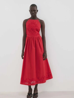 Sukienka bawełniana z ażurowym haftem czerwony - Kobieta - - MANGO