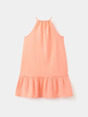 Sukienka bawełniana z falbankami jaskrawy pomarańczowy - Dzieci - lata - MANGO KIDS