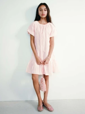 Sukienka bawełniana z falbankami różowy - Dzieci - lata - MANGO KIDS