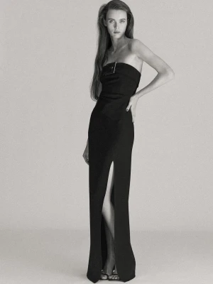 Sukienka bez ramiączek z metalową sprzączką czarny - Kobieta - - MANGO