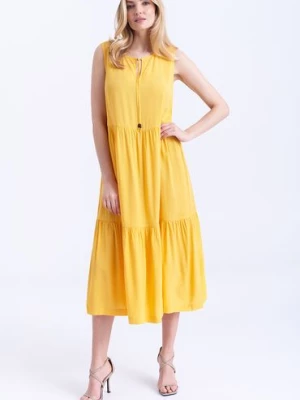 Sukienka bez rękawów falbany żółta Greenpoint