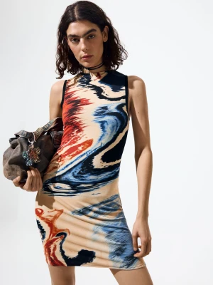 Sukienka bez rękawów we wzory Desigual MATERIAL FINISHES