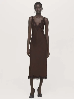 Sukienka bieliźniana satynowa brązowy - Kobieta - - MANGO