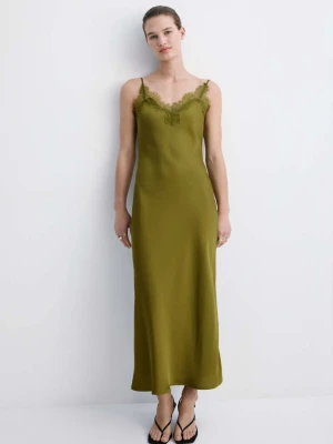 Sukienka bieliźniana satynowa zielony - Kobieta - - MANGO