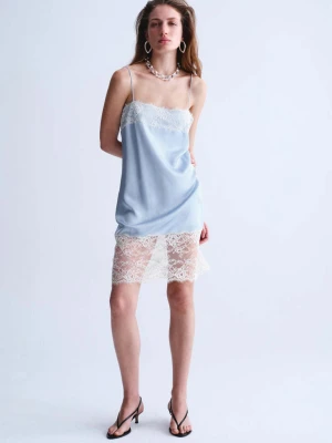 Sukienka bieliźniana z koronką błękitny - Kobieta - - MANGO