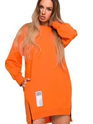 Sukienka bluza oversize asymetryczna bawełniana z zamkami pomarańczowa Polski Producent