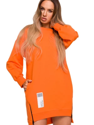 Sukienka bluza oversize asymetryczna bawełniana z zamkami pomarańczowa Sukienki.shop