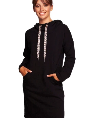 Sukienka bluza z kapturem i kieszeniami bawełniana czarna Be Active