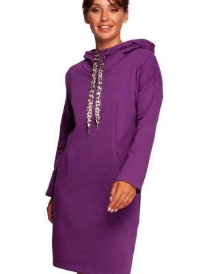 Sukienka bluza z kapturem i kieszeniami bawełniana fioletowa Be Active