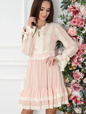 Sukienka boho z jasno beżowymi wstawkami pudrowa Achacja Cocomoda.pl - odzież damska, sukienki, buty, dodatki