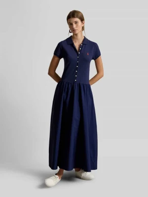 Sukienka casualowa z mieszanki bawełny z kołnierzykiem polo Polo Ralph Lauren Granatowy