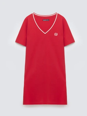 Sukienka damska dzianinowa z niewielkim haftem czerwona Zorkana 603 BIG STAR