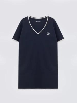 Sukienka damska dzianinowa z niewielkim haftem granatowa Zorkana 403 BIG STAR