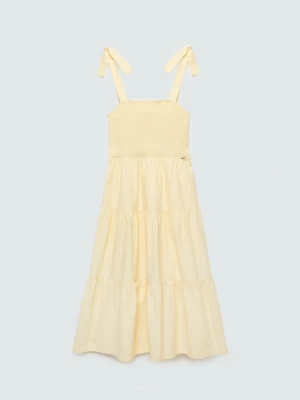 Sukienka damska midi na ramiączkach w drobne paseczki jasnożółta Gopisi 200 BIG STAR