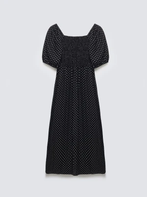 Sukienka damska midi z wiskozy w kropki czarna Sotini 906 BIG STAR