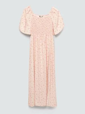 Sukienka damska midi z wiskozy z motywem kwiatowym różowa Bler 600 BIG STAR