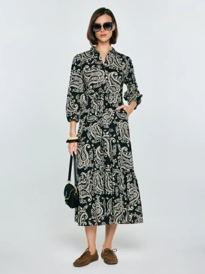 Sukienka damska midi ze wzorem paisley czarna Mazekin 907 BIG STAR