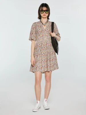 Sukienka damska mini z wiskozy z nadrukiem kremowa Viana 103 BIG STAR