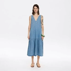 Sukienka denim mini falbana niebieska BIMBA Y LOLA