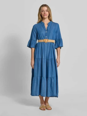 Sukienka denimowa z paskiem i rękawy z falbanami model 'Li44yanaa' ZABAIONE