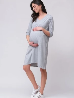 Sukienka dla kobiet w ciąży oversize rękaw 3/4 szary melanż Cool Mama