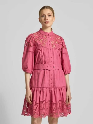Sukienka do kolan z koronką i pasek model 'CATY' SUNCOO PARIS