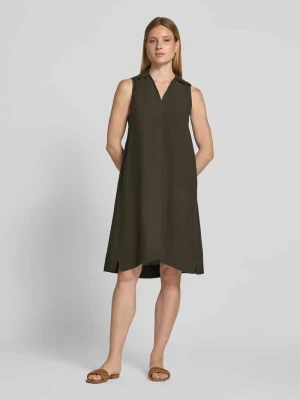 Sukienka do kolan z mieszanki wiskozy i lnu model 'Wika' Opus Khaki