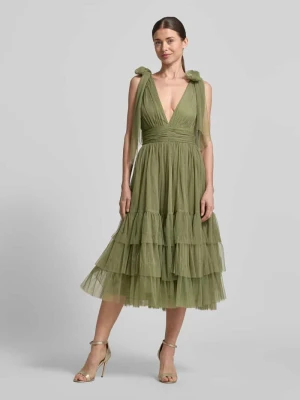 Sukienka do kolan z obszyciem falbanami Lace & Beads