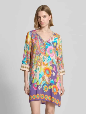 Sukienka do kolan z wiskozy z kołnierzem z lamówką Emily Van den Bergh