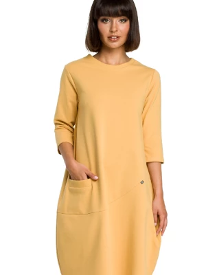 Sukienka dresowa bombka oversize z kieszonką z przodu żółta Be Active