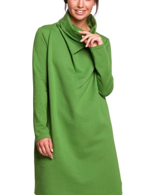 Sukienka dresowa oversize trapezowa z wysokim kołnierzem zielona Be Active