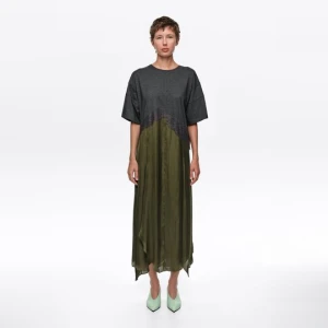 Sukienka dwumateriałowa nieregularna khaki BIMBA Y LOLA