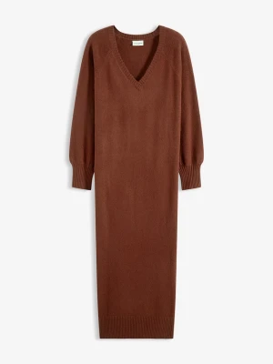 Sukienka dzianinowa oversize midi BonPrix brązowy