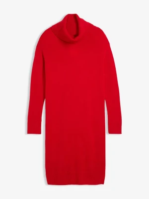 Sukienka dzianinowa oversize z golfem BonPrix czerwony