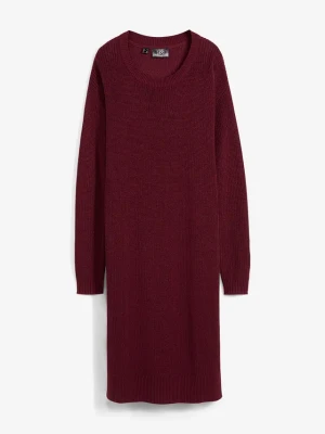 Sukienka dzianinowa oversized w prążek BonPrix czerwony