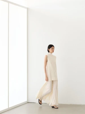 Sukienka Dzianinowa Średniej Długości Z Łączonych Tkanin - Surowy - - Massimo Dutti - Kobieta