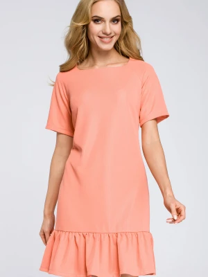 Sukienka dzianinowa trapezowa z falbaną koral Moe