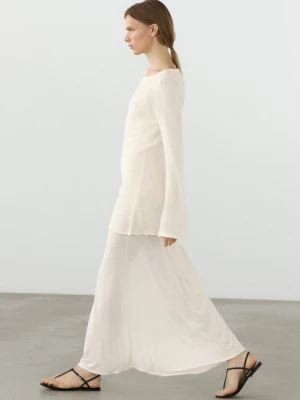 Sukienka Dzianinowa Z Długim Rękawem, Dwuwarstwowa - Surowy - - Massimo Dutti - Kobieta