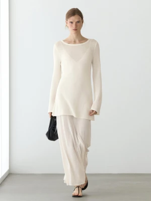 Sukienka Dzianinowa Z Długim Rękawem, Dwuwarstwowa - Surowy - - Massimo Dutti - Kobieta