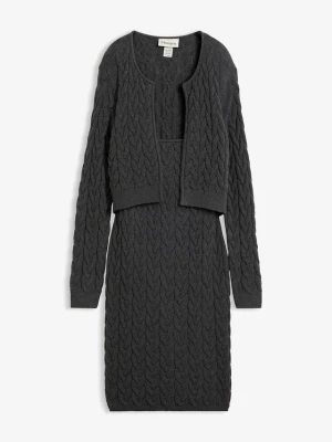 Sukienka dzianinowa z modnym bolero - optyka 2 w 1 BonPrix szary