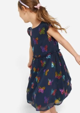 Sukienka dziewczęca szyfonowa na uroczyste okazje, z nadrukiem w motyle bonprix