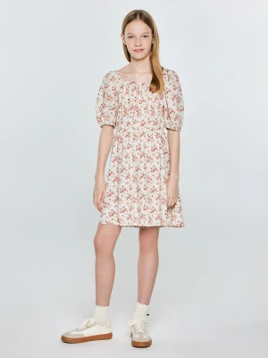 Sukienka dziewczęca z wiskozy w kwiatowy wzór perłowa Radojka 103 BIG STAR