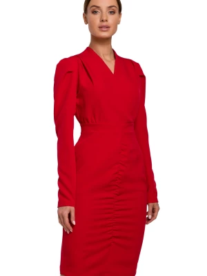 Sukienka elegancka kopertowa sukienka midi z marszczeniami czerwona Sukienki.shop