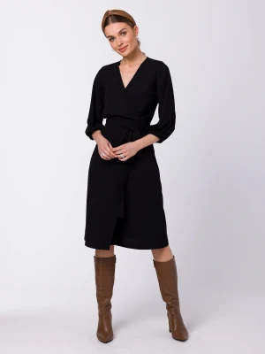 Sukienka elegancka kopertowa z bufiastymi rękawami czarna Stylove