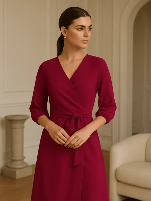 Sukienka elegancka kopertowa z bufiastymi rękawami czarna Sukienki.shop