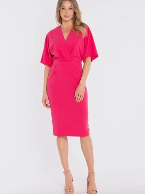 Sukienka elegancka midi kimonowa góra dopasowany dół różowa Stylove