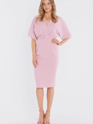 Sukienka elegancka midi kimonowa góra dopasowany dół różowa Stylove