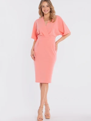 Sukienka elegancka midi kimonowa góra dopasowany dół różowa Stylove