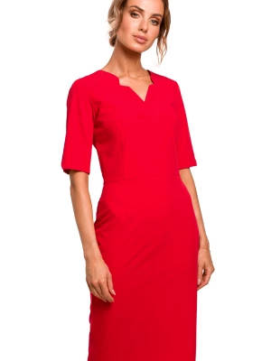 Sukienka elegancka ołówkowa dopasowana z podwyższoną talią czerwona Polski Producent